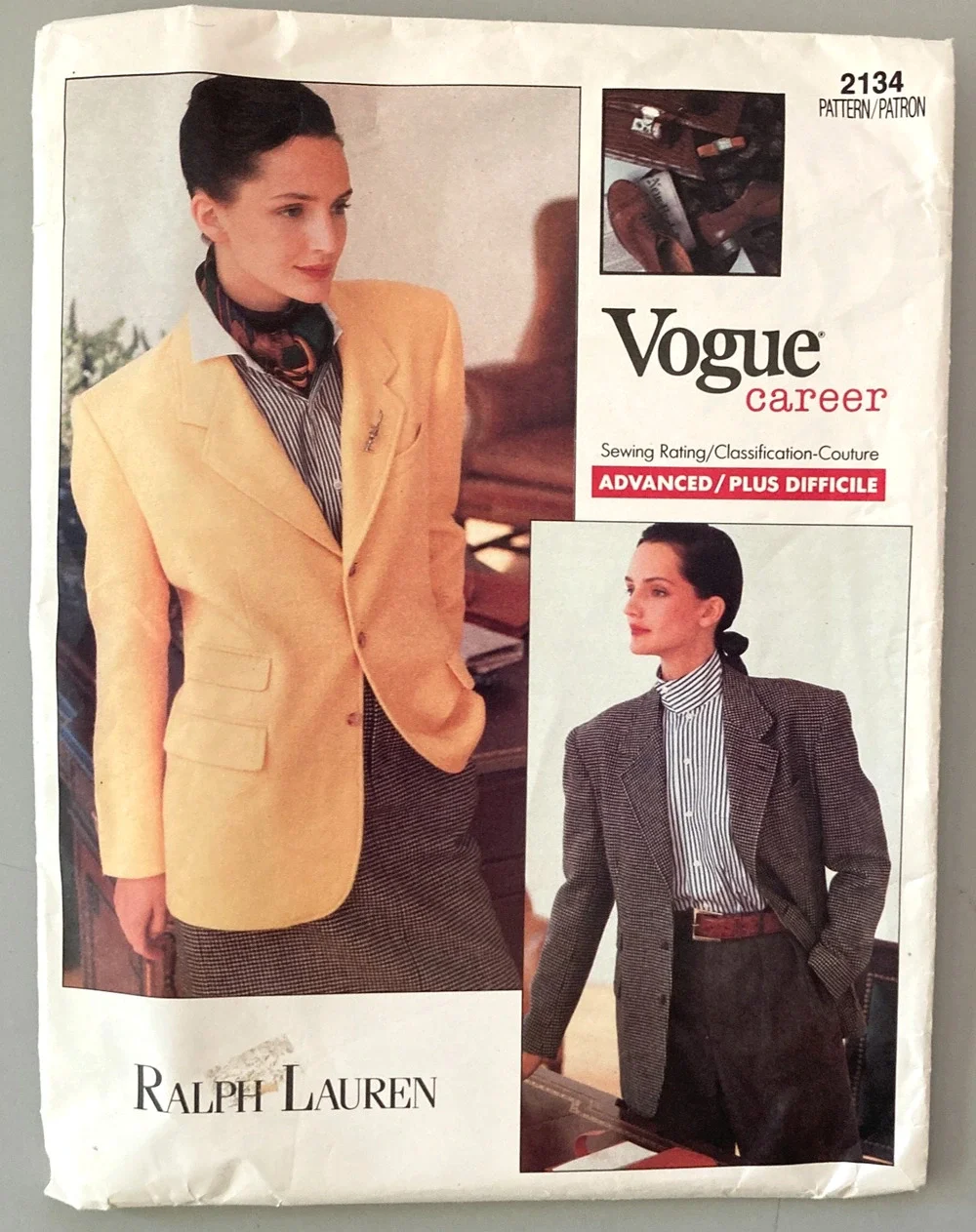 Vogue Career Ralph Lauren 2134 Jacket Menswear Style Misses Sz 6-8-10 Uncut 1988
